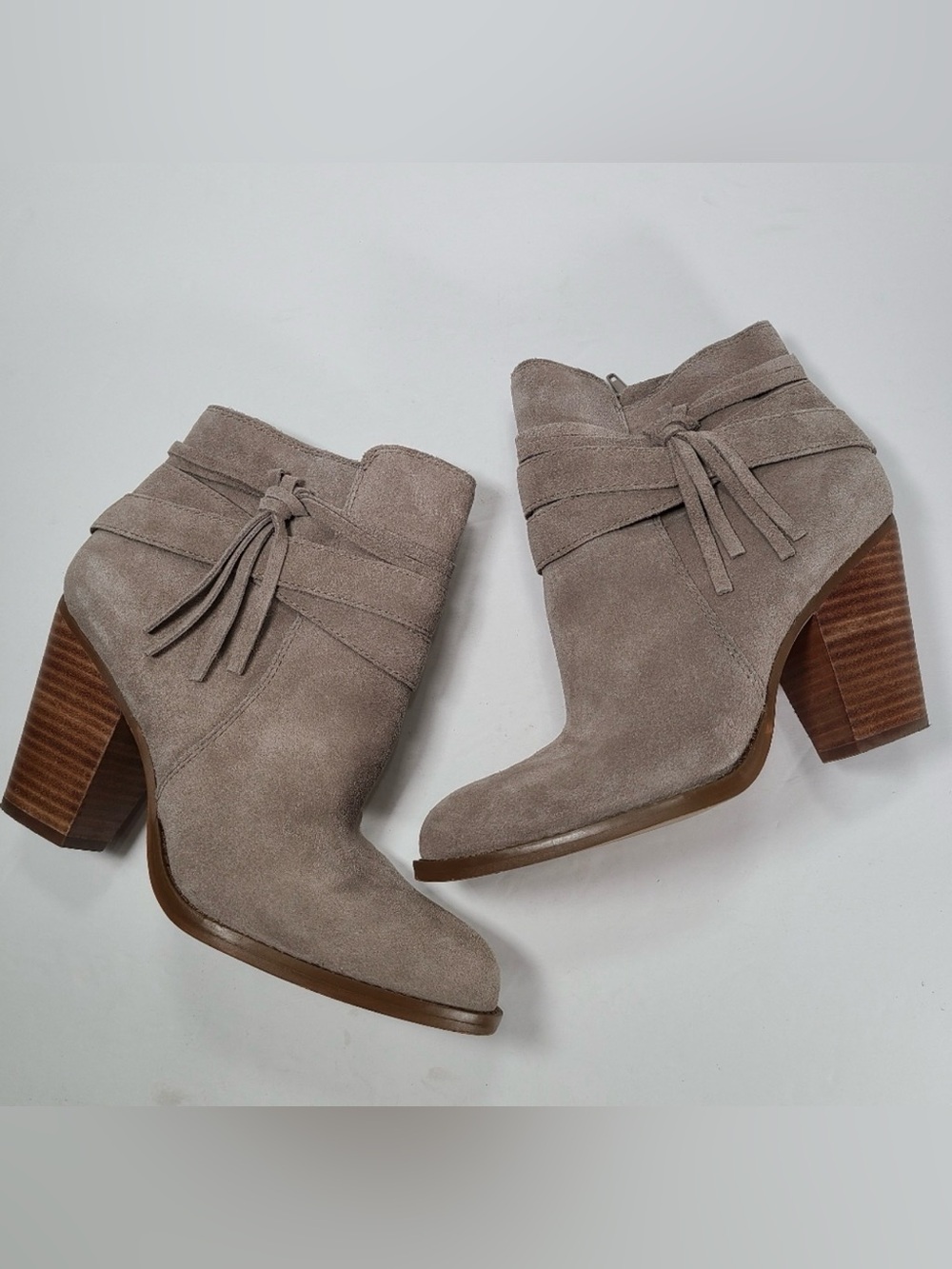 Sole Society Taupe Suede Rumi Tassel Fringe Boho Ankle Booties Women Size 10M